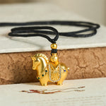 Buddha Stones Year Of The Horse 24k Gold Plated Brass Rope Cord Necklace Pendant