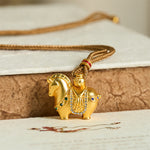 Buddha Stones Year Of The Horse 24k Gold Plated Brass Rope Cord Necklace Pendant