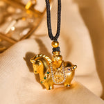 Buddha Stones Year Of The Horse 24k Gold Plated Brass Rope Cord Necklace Pendant