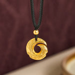 Buddha Stones "Wishing You Good Fortune" 24k Gold Plated Brass Peace Buckle Black Rope Necklace Includes Gift Message Card