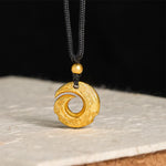 Buddha Stones "Wishing You Good Fortune" 24k Gold Plated Brass Peace Buckle Black Rope Necklace Includes Gift Message Card