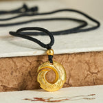 Buddha Stones "Wishing You Good Fortune" 24k Gold Plated Brass Peace Buckle Black Rope Necklace Includes Gift Message Card