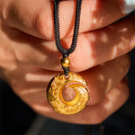 Buddha Stones "Wishing You Good Fortune" 24k Gold Plated Brass Peace Buckle Black Rope Necklace Includes Gift Message Card