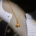Buddha Stones 24k Gold Plated Brass Elephant Charm Strength Rope Necklace Pendant