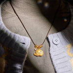 Buddha Stones Elephant Symbol 24k Gold Plated Brass Strength Rope Necklace Pendant