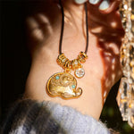 Buddha Stones Elephant Symbol 24k Gold Plated Brass Strength Rope Necklace Pendant