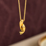Buddha Stones Double Koi Fish 24k Gold Plated Brass Chain Wealth Necklace Pendant