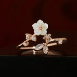 Buddha Stones White Flower Design Adjustable Healing Copper Ring