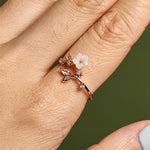 Buddha Stones White Flower Design Adjustable Healing Copper Ring