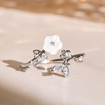 Buddha Stones White Flower Design Adjustable Healing Copper Ring