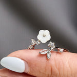 Buddha Stones White Flower Design Adjustable Healing Copper Ring