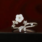 Buddha Stones White Flower Design Adjustable Healing Copper Ring