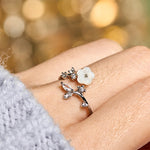 Buddha Stones White Flower Design Adjustable Healing Copper Ring