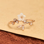 Buddha Stones White Flower Design Adjustable Healing Copper Ring