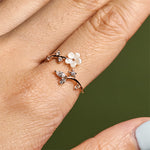 Buddha Stones 925 Sterling Silver White Flower Design Adjustable Blessing Ring