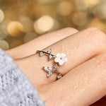 Buddha Stones 925 Sterling Silver White Flower Design Adjustable Blessing Ring