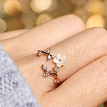 Buddha Stones 925 Sterling Silver White Flower Design Adjustable Blessing Ring