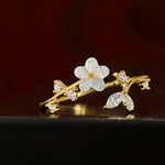 Buddha Stones 925 Sterling Silver White Flower Design Adjustable Blessing Ring