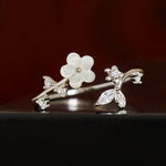 Buddha Stones 925 Sterling Silver White Flower Design Adjustable Blessing Ring