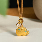 Buddha Stones "May Strength Be With You" 24k Gold Plated Brass Elephant Necklace Includes Gift Message Card