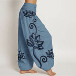Buddha Stones Cotton Casual Lotus Auspicious Clouds Design Women's Elastic Waist Harem Pants