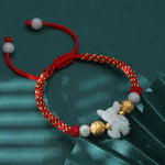 Buddha Stones Chinese Zodiac Jade Silver Beads Year Of The Horse Red String Luck Bracelet