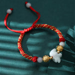 Buddha Stones Chinese Zodiac Jade Silver Beads Year Of The Horse Red String Luck Bracelet