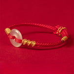 Buddha Stones White Chalcedony Peace Buckle Connection Rope Knot Bracelet