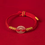 Buddha Stones White Chalcedony Peace Buckle Connection Rope Knot Bracelet