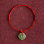 Buddha Stones Natural Hetian Jade Peace Buckle String Abundance Bracelet Anklet