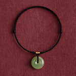 Buddha Stones Natural Hetian Jade Peace Buckle String Abundance Bracelet Anklet