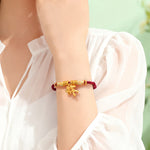 Buddha Stones Year Of The Horse Flower Charm Red String Connection Handmade Bracelet