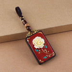 Buddha Stones Ebony Flower Koi Fish Fu Character Button Rope Key Chain