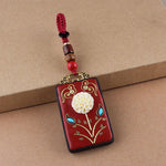 Buddha Stones Ebony Flower Koi Fish Fu Character Button Rope Key Chain