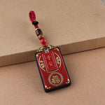 Buddha Stones Ebony Flower Koi Fish Fu Character Button Rope Key Chain