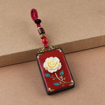 Buddha Stones Ebony Flower Koi Fish Fu Character Button Rope Key Chain