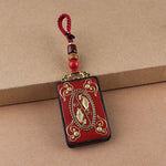 Buddha Stones Ebony Flower Koi Fish Fu Character Button Rope Key Chain