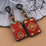 Buddha Stones Ebony Flower Koi Fish Fu Character Button Rope Key Chain