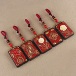 Buddha Stones Ebony Flower Koi Fish Fu Character Button Rope Key Chain