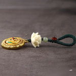 Buddha Stones Bodhi Seed Lotus Hetian Jade Bead Copper Rotatable Peace Key Chain
