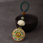 Buddha Stones Bodhi Seed Lotus Hetian Jade Bead Copper Rotatable Peace Key Chain