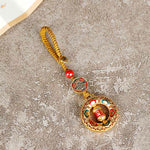 Buddha Stones Copper Prayer Wheel Five Directions Gods Of Wealth Balance Rotatable Key Chain