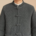 Buddha Stones 2Pcs Winter Solid Men's Tang Suit Frog-Button Cotton Long Sleeve Jacket Pants Set With Pockets