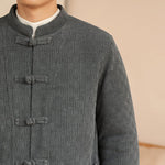 Buddha Stones 2Pcs Winter Solid Men's Tang Suit Frog-Button Cotton Long Sleeve Jacket Pants Set With Pockets