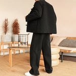 Buddha Stones 2Pcs Winter Solid Men's Tang Suit Frog-Button Cotton Long Sleeve Jacket Pants Set With Pockets