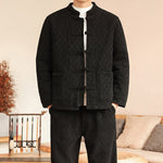 Buddha Stones 2Pcs Winter Solid Men's Tang Suit Frog-Button Cotton Long Sleeve Jacket Pants Set With Pockets