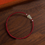Buddha Stones Gourd Hetian Jade Red String Prosperity Bracelet Anklet