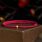 Buddha Stones "A Simple Wish for You" 925 Sterling Silver Plated Gold Single Bead Red Rope Bracelet Anklet Includes Gift Message Card