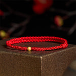 Buddha Stones "A Simple Wish for You" 925 Sterling Silver Plated Gold Single Bead Red Rope Bracelet Anklet Includes Gift Message Card