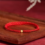 Buddha Stones "A Simple Wish for You" 925 Sterling Silver Plated Gold Single Bead Red Rope Bracelet Anklet Includes Gift Message Card